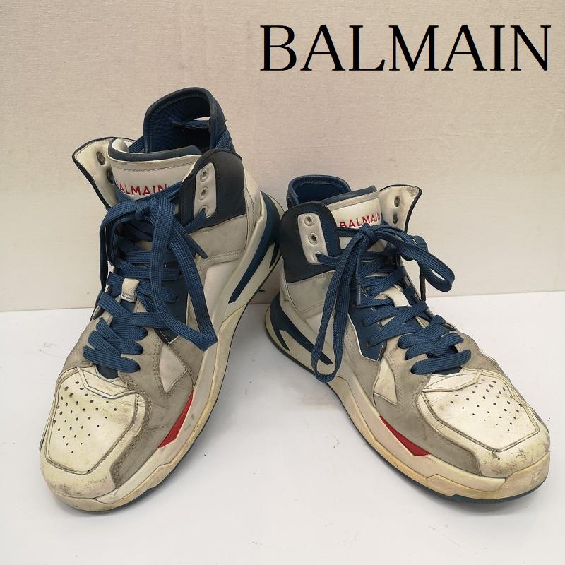 バルマン BALMAIN スニーカー スニーカー レザー ハイカット スニーカー 41 26.0cm 白 / ホワイト / white X 青 / ブルー / blue メンズ USED 古着 中古 50134042