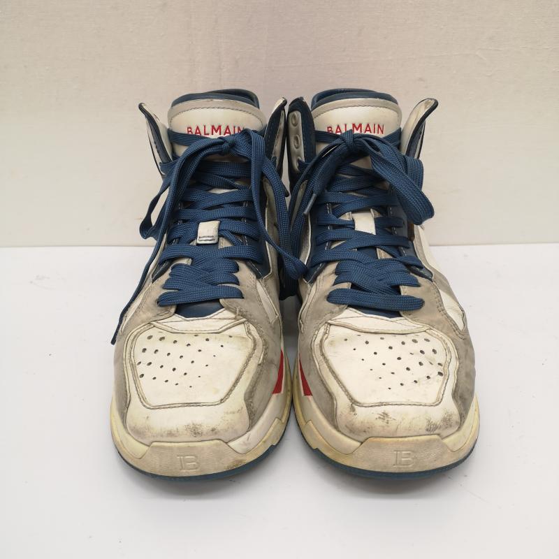 バルマン BALMAIN スニーカー スニーカー レザー ハイカット スニーカー 41 26.0cm 白 / ホワイト / white X 青 / ブルー / blue メンズ USED 古着 中古 50134042