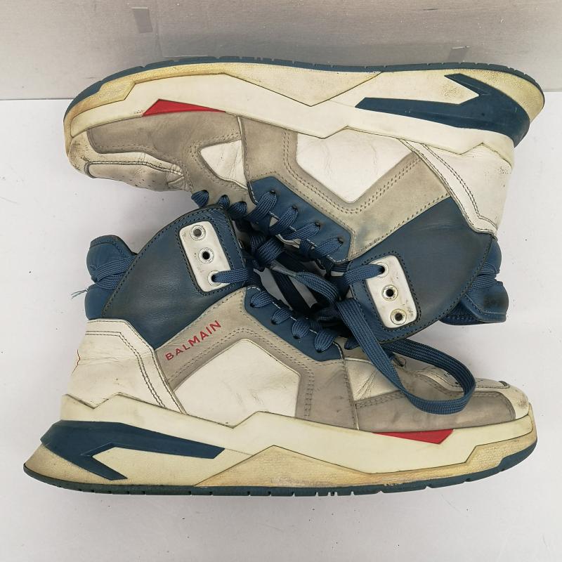 バルマン BALMAIN スニーカー スニーカー レザー ハイカット スニーカー 41 26.0cm 白 / ホワイト / white X 青 / ブルー / blue メンズ USED 古着 中古 50134042