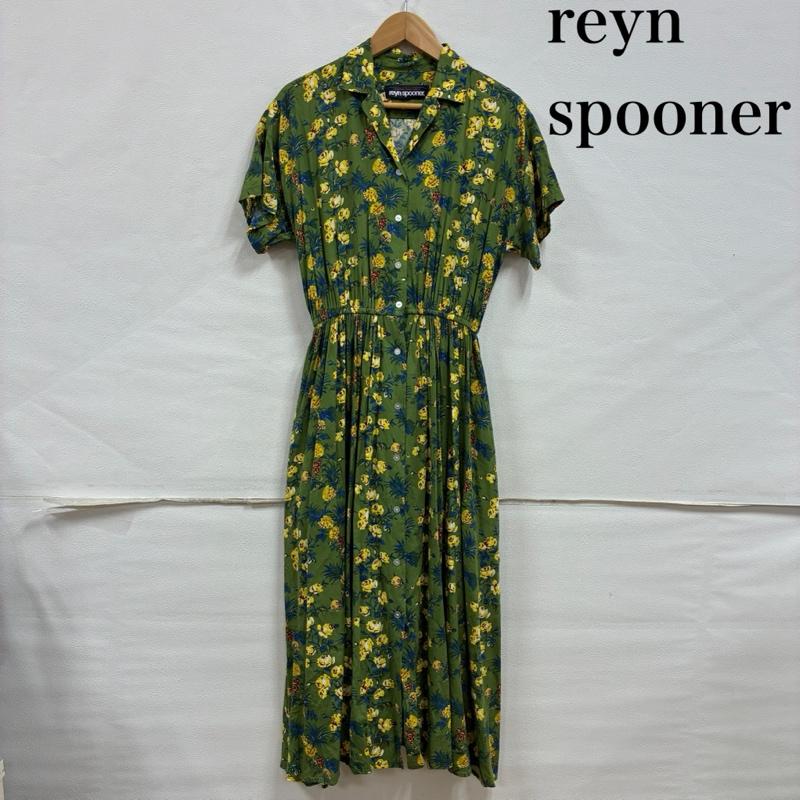 レインスプーナー reyn spooner ワンピース ロングスカート アロハ シャツ ワンピース オープンカラー 開襟 ウエストゴム M 総柄 X 刺繍 緑 / グリーン / green X 黄 / イエロー / yellow X 青 / ブルー / blue レディース USED 古着 中古 50134115