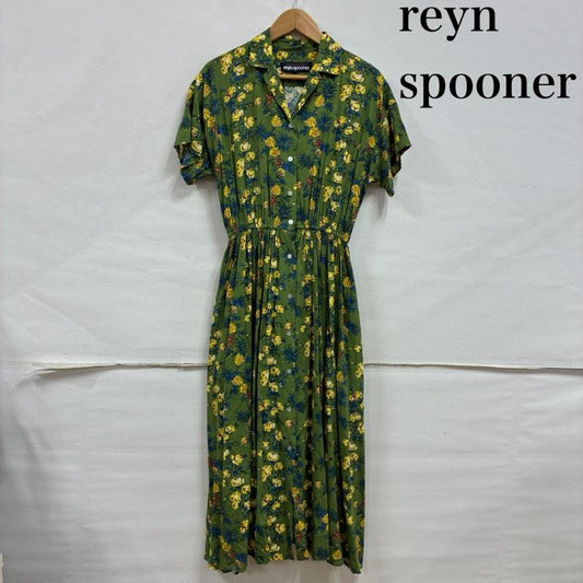 レインスプーナー reyn spooner ワンピース ロングスカート アロハ シャツ ワンピース オープンカラー 開襟 ウエストゴム M 総柄 X 刺繍 緑 / グリーン / green X 黄 / イエロー / yellow X 青 / ブルー / blue レディース USED 古着 中古 50134115