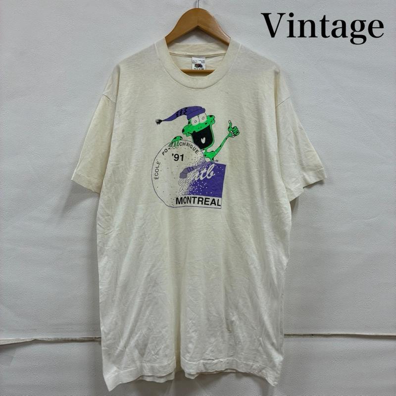 ヴィンテージ VINTAGE Tシャツ 半袖 FRUIT OF THE LOOM シングルステッチ カナダ製 90 s キャラクター Tシャツ XL プリント X キャラクター 白 / ホワイト / white X 黄緑 / イエローグリーン / X 紫 / パープル / purple X 黒 / ブラック / black メンズ USED 古着 中古 50134218