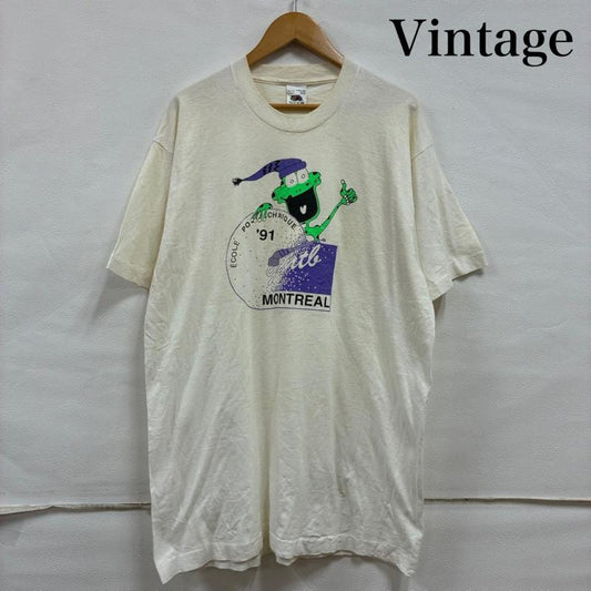 ヴィンテージ VINTAGE Tシャツ 半袖 FRUIT OF THE LOOM シングルステッチ カナダ製 90 s キャラクター Tシャツ XL プリント X キャラクター 白 / ホワイト / white X 黄緑 / イエローグリーン / X 紫 / パープル / purple X 黒 / ブラック / black メンズ USED 古着 中古 50134218