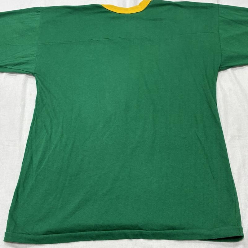 ヴィンテージ VINTAGE Tシャツ 半袖 Eagle Athletics アメリカン フットボール USA製 裾シングルステッチ リンガー Tシャツ L ロゴ、文字 X プリント 緑 / グリーン / green X 黄 / イエロー / yellow メンズ USED 古着 中古 50134221