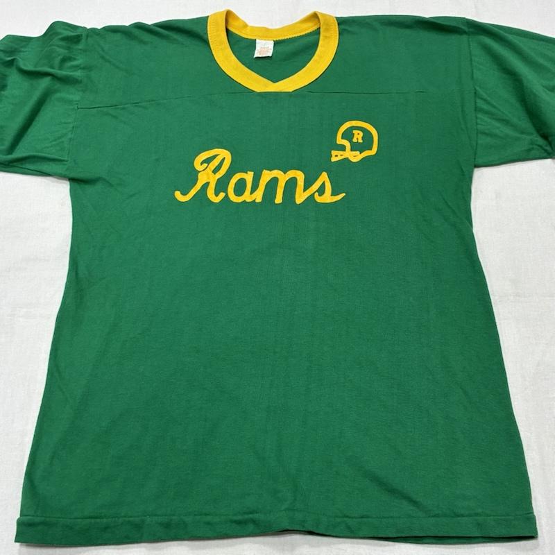 ヴィンテージ VINTAGE Tシャツ 半袖 Eagle Athletics アメリカン フットボール USA製 裾シングルステッチ リンガー Tシャツ L ロゴ、文字 X プリント 緑 / グリーン / green X 黄 / イエロー / yellow メンズ USED 古着 中古 50134221