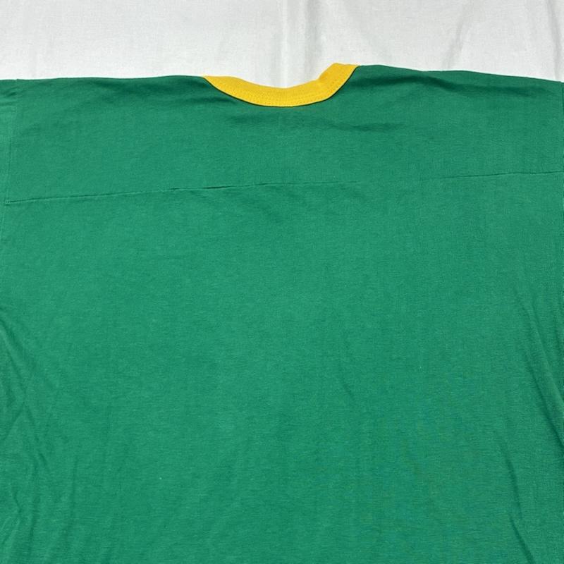 ヴィンテージ VINTAGE Tシャツ 半袖 Eagle Athletics アメリカン フットボール USA製 裾シングルステッチ リンガー Tシャツ L ロゴ、文字 X プリント 緑 / グリーン / green X 黄 / イエロー / yellow メンズ USED 古着 中古 50134221