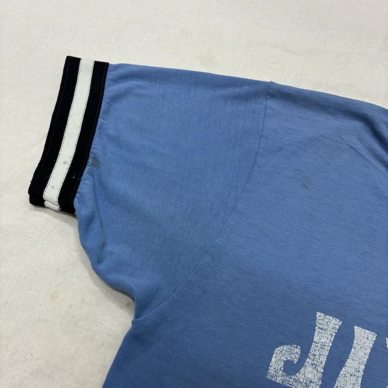 ヴィンテージ VINTAGE Tシャツ 半袖 RUSSELL Athletics アメリカン フットボール USA製 シングルステッチ リンガー Tシャツ M ロゴ、文字 X プリント 水色 / ライトブルー / X 白 / ホワイト / white X 紺 / ネイビー / navy メンズ USED 古着 中古 50134222