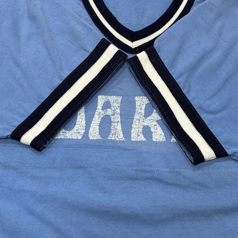 ヴィンテージ VINTAGE Tシャツ 半袖 RUSSELL Athletics アメリカン フットボール USA製 シングルステッチ リンガー Tシャツ M ロゴ、文字 X プリント 水色 / ライトブルー / X 白 / ホワイト / white X 紺 / ネイビー / navy メンズ USED 古着 中古 50134222