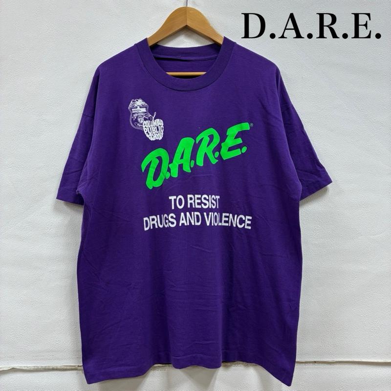 ヴィンテージ VINTAGE Tシャツ 半袖 D.A.R.E. 薬物乱用防止 DRUG ABUSE RESISTANCE EDUCATION シングルステッチ メッセージ Tシャツ - ロゴ、文字 X プリント 紫 / パープル / purple X 黄緑 / イエローグリーン / X 白 / ホワイト / white メンズ USED 古着 中古 50134232
