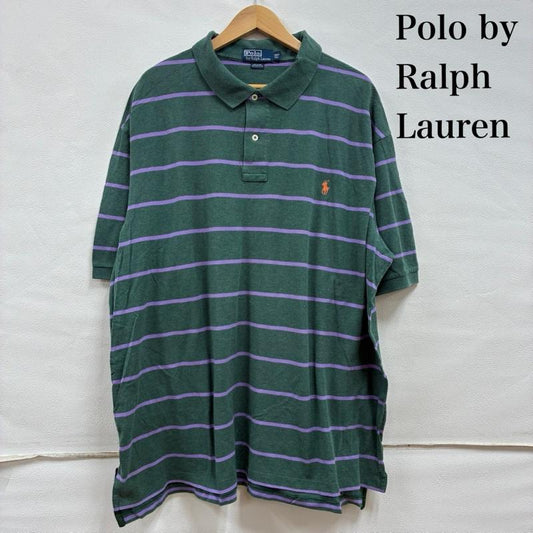 ポロバイラルフローレン Polo by RALPH LAUREN ポロシャツ 半袖 90 s ペルー製 ボーダー 半袖 ポロシャツ ポニー 刺繍 ビッグサイズ 2XLT TALL XXL ワンポイント X ロゴ、文字 X 刺繍 緑 / グリーン / green X 紺 / ネイビー / navy メンズ USED 古着 中古 50134234