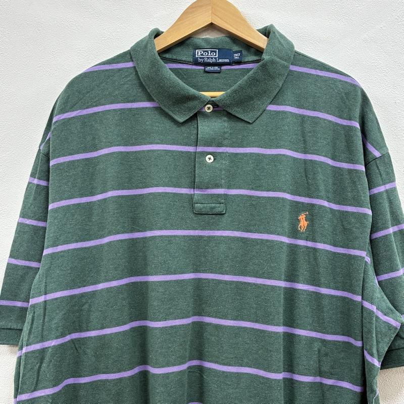 ポロバイラルフローレン Polo by RALPH LAUREN ポロシャツ 半袖 90 s ペルー製 ボーダー 半袖 ポロシャツ ポニー 刺繍 ビッグサイズ 2XLT TALL XXL ワンポイント X ロゴ、文字 X 刺繍 緑 / グリーン / green X 紺 / ネイビー / navy メンズ USED 古着 中古 50134234