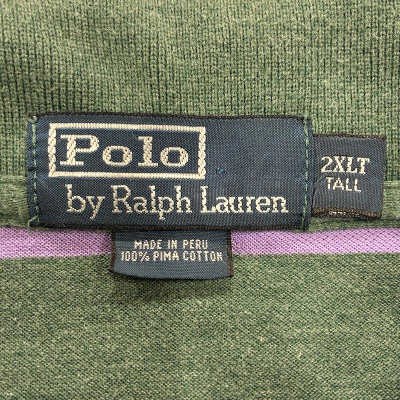 ポロバイラルフローレン Polo by RALPH LAUREN ポロシャツ 半袖 90 s ペルー製 ボーダー 半袖 ポロシャツ ポニー 刺繍 ビッグサイズ 2XLT TALL XXL ワンポイント X ロゴ、文字 X 刺繍 緑 / グリーン / green X 紺 / ネイビー / navy メンズ USED 古着 中古 50134234
