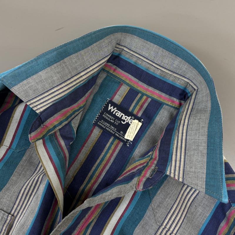 ラングラー Wrangler シャツ、ブラウス 長袖 USA製 ビンテージ 襟芯入り ストライプ柄 ウエスタン 長袖シャツ XL メンズ USED 古着 中古 50134253