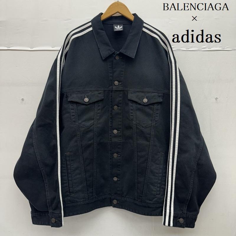 バレンシアガ BALENCIAGA ジャケット、上着 ジャンパー、ブルゾン 23ss adidas クラッシュ ユーズド 加工 サイド ライン デニム ジャケット 724775 TNW54 3 黒 / ブラック / black メンズ USED 古着 中古 50134300