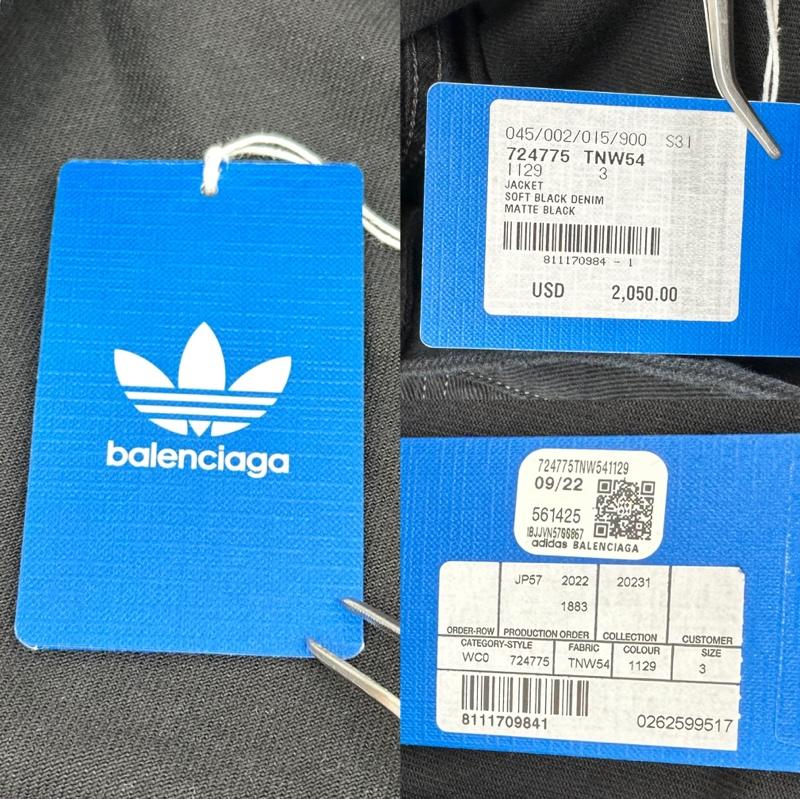 バレンシアガ BALENCIAGA ジャケット、上着 ジャンパー、ブルゾン 23ss adidas クラッシュ ユーズド 加工 サイド ライン デニム ジャケット 724775 TNW54 3 黒 / ブラック / black メンズ USED 古着 中古 50134300