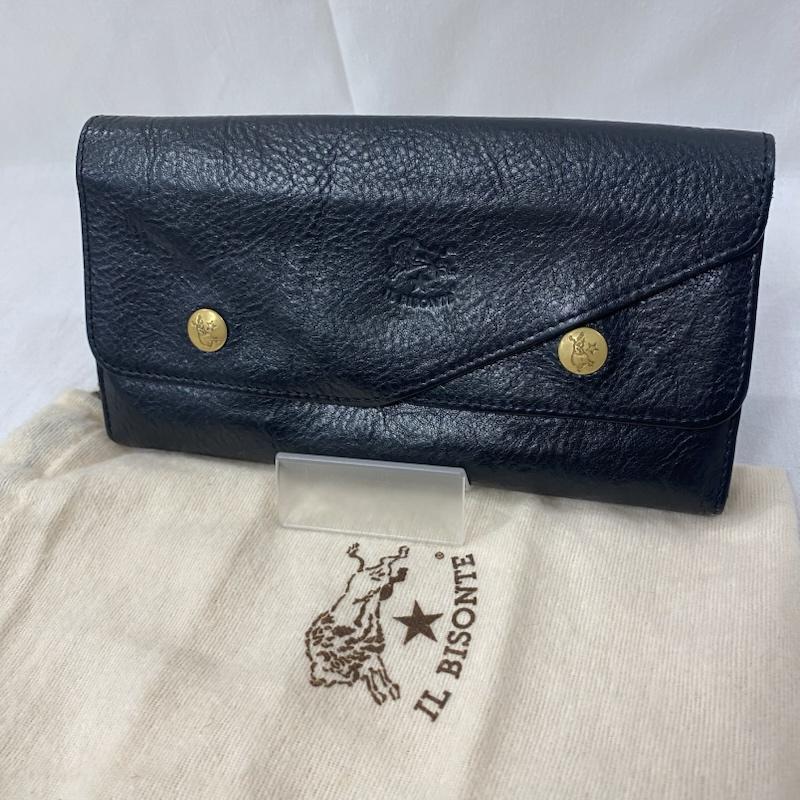 イルビゾンテ IL BISONTE 財布 長財布 LEATHER WALLET レザーウォレット 長財布 black 牛革 ロゴ、文字 黒 / ブラック / black レディース USED 古着 中古 50134319