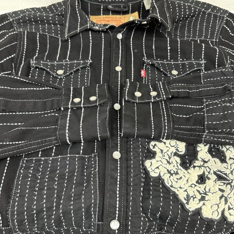 デニムティアーズ DENIM TEARS シャツ、ブラウス 長袖 Levis ストライプ ステッチ スナップボタン パッチワーク ウエスタン シャツ L 黒 / ブラック / black メンズ USED 古着 中古 50134446