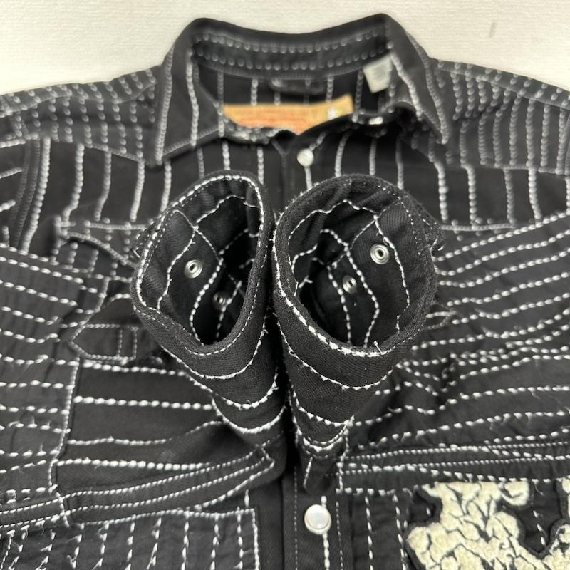 デニムティアーズ DENIM TEARS シャツ、ブラウス 長袖 Levis ストライプ ステッチ スナップボタン パッチワーク ウエスタン シャツ L 黒 / ブラック / black メンズ USED 古着 中古 50134446