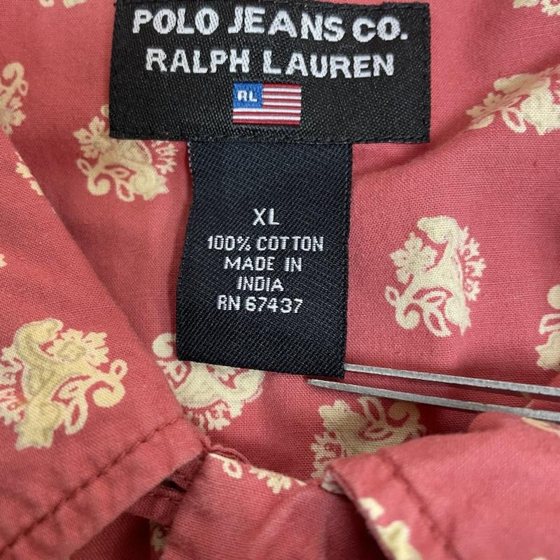ポロ ジーンズ Polo Jeans Co. シャツ、ブラウス 半袖 90s 半袖 開襟 オープンカラー シャツ デザイン シャツ 総柄 プリント XL 総柄 X プリント 赤 / レッド / red メンズ USED 古着 中古 50134447
