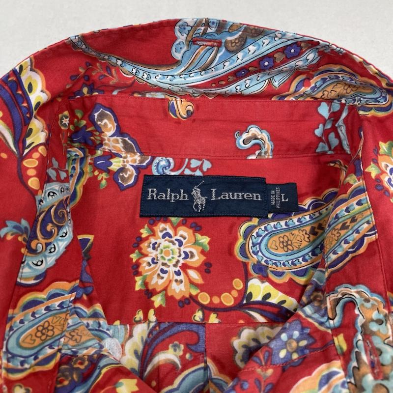 ラルフローレン RALPHLAUREN シャツ、ブラウス 半袖 Vintage OLD 90s ペイズリー アロハ シャツ 半袖 ボタンダウン L プリント X 総柄 X ペイズリー 赤 / レッド / red X マルチカラー / マルチカラー / multicolor メンズ USED 古着 中古 50134453