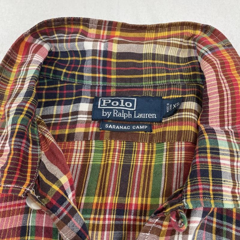 ポロバイラルフローレン Polo by RALPH LAUREN シャツ、ブラウス 長袖 90s SARANAC CAMP 長袖 シルク 56％ リネン 44％ チェック シャツ XL チェック マルチカラー / マルチカラー / multicolor メンズ USED 古着 中古 50134454