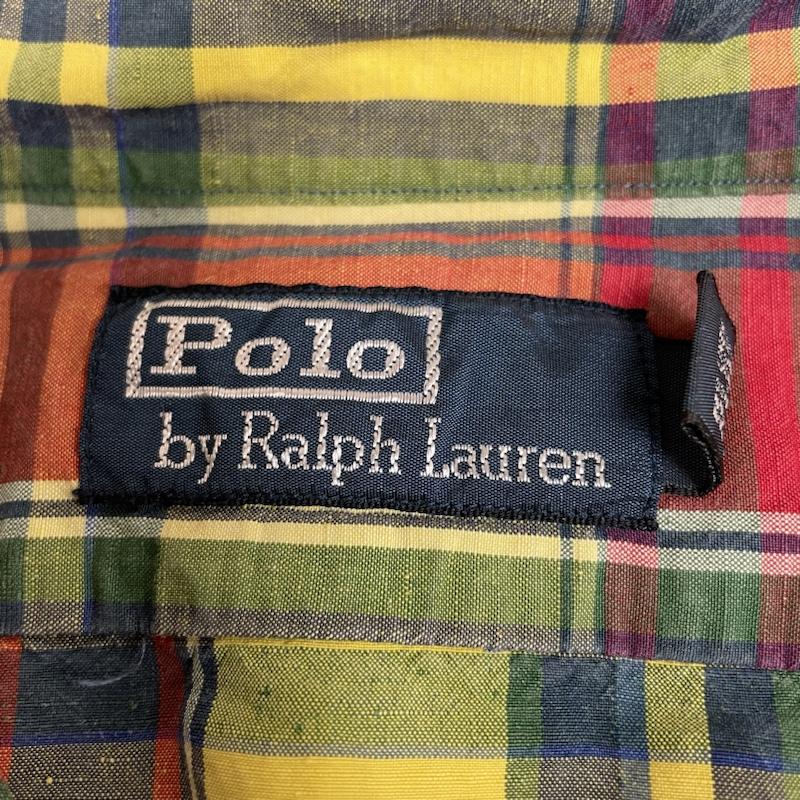 ポロバイラルフローレン Polo by RALPH LAUREN シャツ、ブラウス 長袖 90s 長袖 シルク 44% リネン 56% チェック シャツ ボタン L チェック マルチカラー / マルチカラー / multicolor メンズ USED 古着 中古 50134456