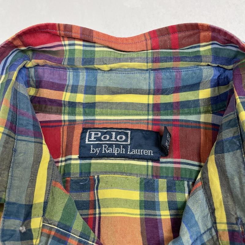 ポロバイラルフローレン Polo by RALPH LAUREN シャツ、ブラウス 長袖 90s 長袖 シルク 44% リネン 56% チェック シャツ ボタン L チェック マルチカラー / マルチカラー / multicolor メンズ USED 古着 中古 50134456