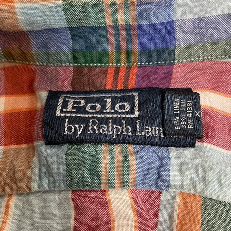 ポロバイラルフローレン Polo by RALPH LAUREN シャツ、ブラウス 長袖 90s 長袖 シルク 39% リネン 61% チェック マルチカラー シャツ ボタン XL チェック マルチカラー / マルチカラー / multicolor メンズ USED 古着 中古 50134457