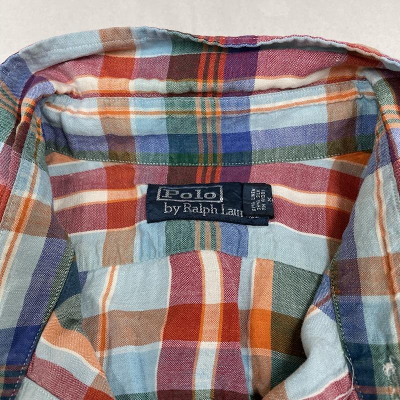 ポロバイラルフローレン Polo by RALPH LAUREN シャツ、ブラウス 長袖 90s 長袖 シルク 39% リネン 61% チェック マルチカラー シャツ ボタン XL チェック マルチカラー / マルチカラー / multicolor メンズ USED 古着 中古 50134457