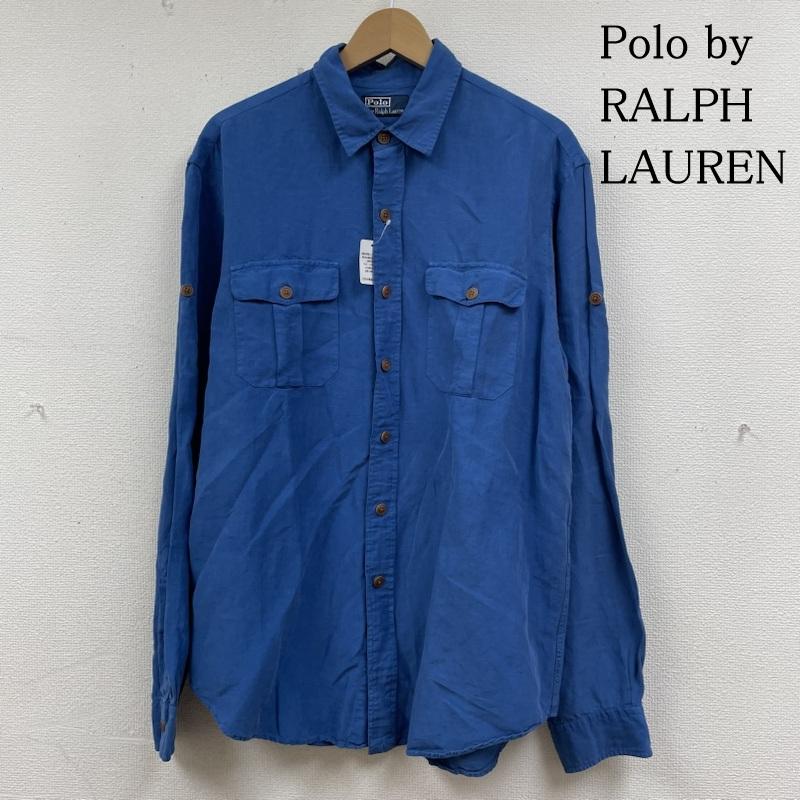 ポロバイラルフローレン Polo by RALPH LAUREN シャツ、ブラウス 長袖 90S 長袖 シルク 66% リネン 34% シャツ ブラウス 胸ポケット ボタン L 無地 青 / ブルー / blue メンズ USED 古着 中古 50134478