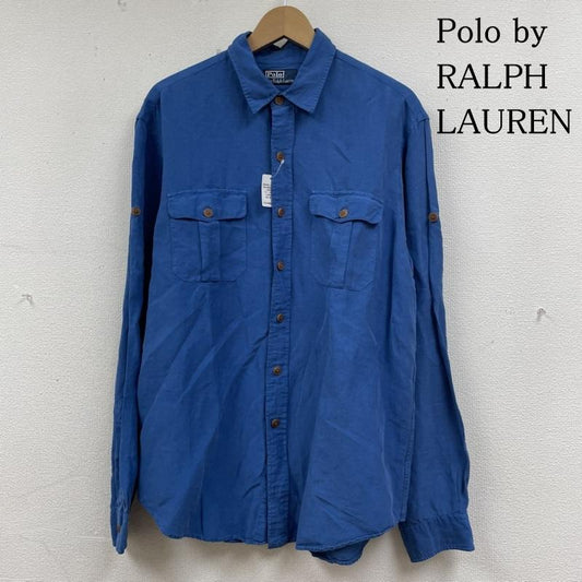 ポロバイラルフローレン Polo by RALPH LAUREN シャツ、ブラウス 長袖 90S 長袖 シルク 66% リネン 34% シャツ ブラウス 胸ポケット ボタン L 無地 青 / ブルー / blue メンズ USED 古着 中古 50134478
