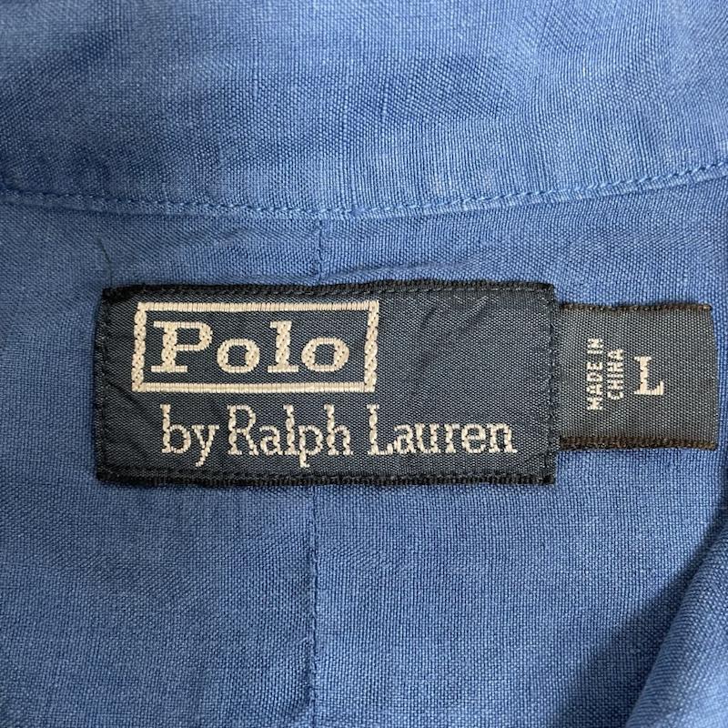 ポロバイラルフローレン Polo by RALPH LAUREN シャツ、ブラウス 長袖 90S 長袖 シルク 66% リネン 34% シャツ ブラウス 胸ポケット ボタン L 無地 青 / ブルー / blue メンズ USED 古着 中古 50134478