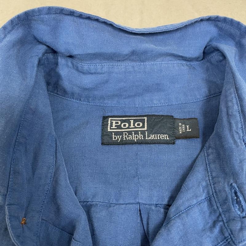 ポロバイラルフローレン Polo by RALPH LAUREN シャツ、ブラウス 長袖 90S 長袖 シルク 66% リネン 34% シャツ ブラウス 胸ポケット ボタン L 無地 青 / ブルー / blue メンズ USED 古着 中古 50134478