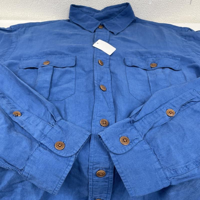 ポロバイラルフローレン Polo by RALPH LAUREN シャツ、ブラウス 長袖 90S 長袖 シルク 66% リネン 34% シャツ ブラウス 胸ポケット ボタン L 無地 青 / ブルー / blue メンズ USED 古着 中古 50134478