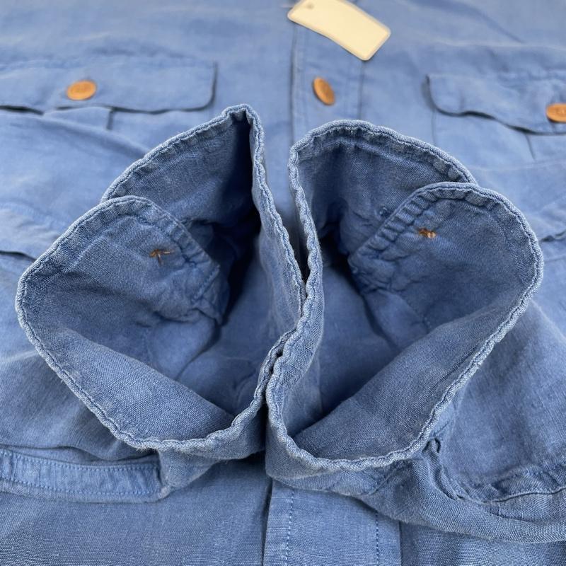 ポロバイラルフローレン Polo by RALPH LAUREN シャツ、ブラウス 長袖 90S 長袖 シルク 66% リネン 34% シャツ ブラウス 胸ポケット ボタン L 無地 青 / ブルー / blue メンズ USED 古着 中古 50134478
