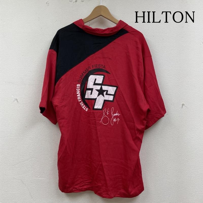ヒルトン HILTON シャツ、ブラウス 半袖 半袖 ボウリング シャツ ショートスリーブ ロゴ プリント レーヨン XL ロゴ、文字 X プリント 黒 / ブラック / black X 赤 / レッド / red メンズ USED 古着 中古 50134484