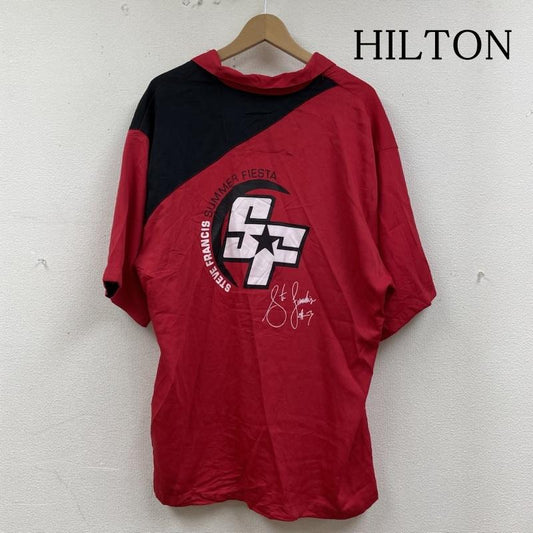 ヒルトン HILTON シャツ、ブラウス 半袖 半袖 ボウリング シャツ ショートスリーブ ロゴ プリント レーヨン XL ロゴ、文字 X プリント 黒 / ブラック / black X 赤 / レッド / red メンズ USED 古着 中古 50134484