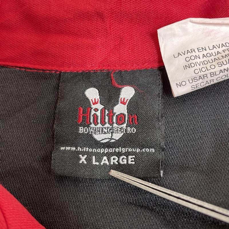 ヒルトン HILTON シャツ、ブラウス 半袖 半袖 ボウリング シャツ ショートスリーブ ロゴ プリント レーヨン XL ロゴ、文字 X プリント 黒 / ブラック / black X 赤 / レッド / red メンズ USED 古着 中古 50134484