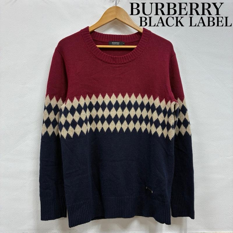 バーバリーブラックレーベル BURBERRY BLACK LABEL ニット、セーター 長袖 ノルディック ダイヤ ロゴ メタルプレート クルーネック ニット セーター D1N92-652-29 2 えんじ / ワインレッド / dark red X 紺 / ネイビー / navy X ベージュ / ベージュ / beige メンズ USED 古着 中古 50134565
