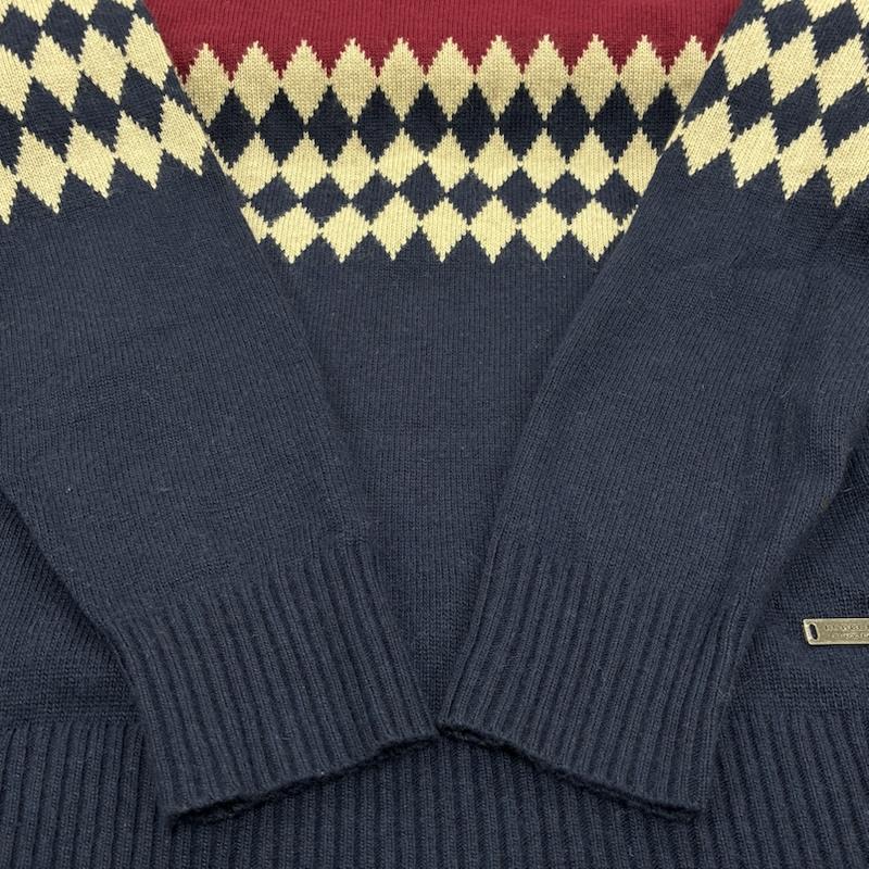 バーバリーブラックレーベル BURBERRY BLACK LABEL ニット、セーター 長袖 ノルディック ダイヤ ロゴ メタルプレート クルーネック ニット セーター D1N92-652-29 2 えんじ / ワインレッド / dark red X 紺 / ネイビー / navy X ベージュ / ベージュ / beige メンズ USED 古着 中古 50134565