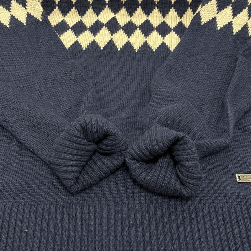 バーバリーブラックレーベル BURBERRY BLACK LABEL ニット、セーター 長袖 ノルディック ダイヤ ロゴ メタルプレート クルーネック ニット セーター D1N92-652-29 2 えんじ / ワインレッド / dark red X 紺 / ネイビー / navy X ベージュ / ベージュ / beige メンズ USED 古着 中古 50134565