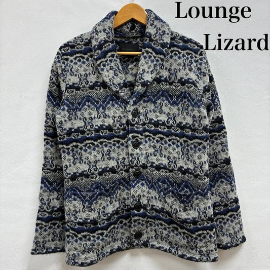 ラウンジリザード LOUNGE LIZARD カーディガン 長袖 ノルディック ポリエステル混 ウール カーディガン ニット セーター 2 ノルディック柄 灰 / グレー / gray X 黒 / ブラック / black X 紺 / ネイビー / navy メンズ USED 古着 中古 50134576
