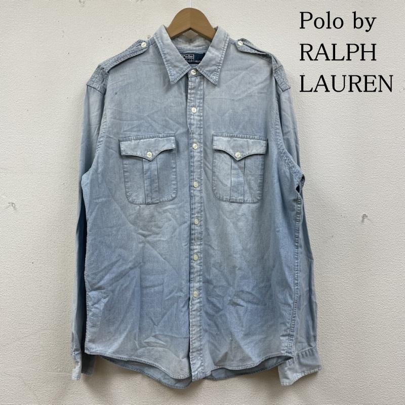 ポロバイラルフローレン Polo by RALPH LAUREN シャツ、ブラウス 長袖 90s エポレット シャンブレー デニム ワーク シャツ インディゴ 長袖 胸ポケット XL 無地 インディゴ / インディゴ / Indigo メンズ USED 古着 中古 50134636