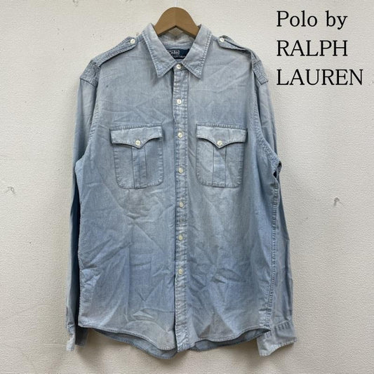 ポロバイラルフローレン Polo by RALPH LAUREN シャツ、ブラウス 長袖 90s エポレット シャンブレー デニム ワーク シャツ インディゴ 長袖 胸ポケット XL 無地 インディゴ / インディゴ / Indigo メンズ USED 古着 中古 50134636