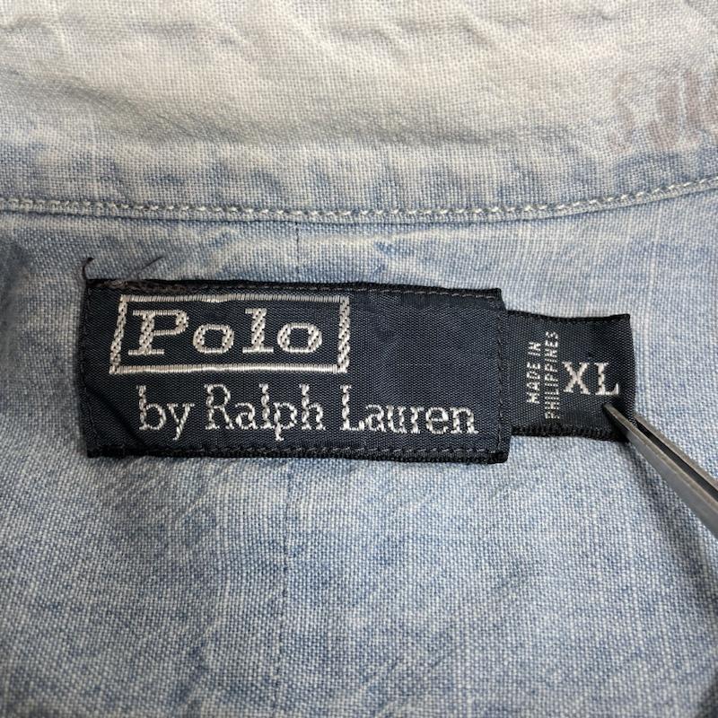 ポロバイラルフローレン Polo by RALPH LAUREN シャツ、ブラウス 長袖 90s エポレット シャンブレー デニム ワーク シャツ インディゴ 長袖 胸ポケット XL 無地 インディゴ / インディゴ / Indigo メンズ USED 古着 中古 50134636