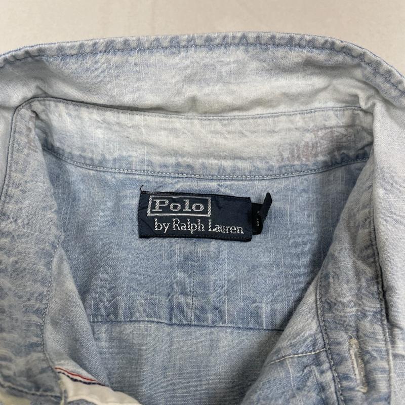 ポロバイラルフローレン Polo by RALPH LAUREN シャツ、ブラウス 長袖 90s エポレット シャンブレー デニム ワーク シャツ インディゴ 長袖 胸ポケット XL 無地 インディゴ / インディゴ / Indigo メンズ USED 古着 中古 50134636