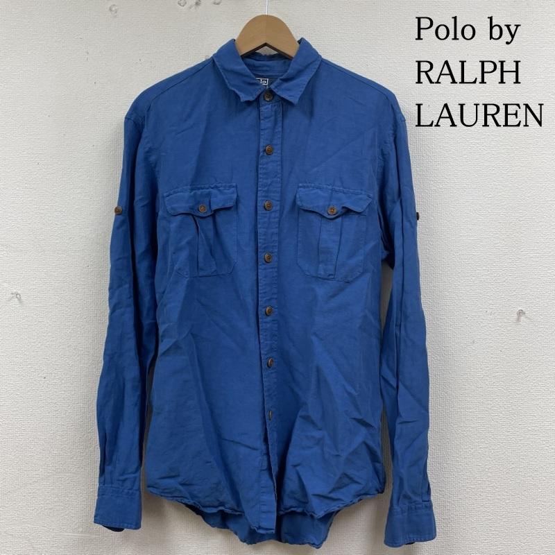 ポロバイラルフローレン Polo by RALPH LAUREN シャツ、ブラウス 長袖 90s 長袖 シャツ ブラウス 胸ポケット ボタン シルク 34％ リネン 66％ L 無地 青 / ブルー / blue メンズ USED 古着 中古 50134637