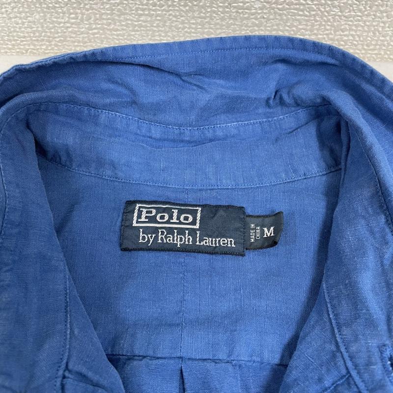 ポロバイラルフローレン Polo by RALPH LAUREN シャツ、ブラウス 長袖 90s 長袖 シャツ ブラウス 胸ポケット ボタン シルク 34％ リネン 66％ L 無地 青 / ブルー / blue メンズ USED 古着 中古 50134637
