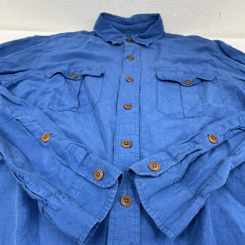 ポロバイラルフローレン Polo by RALPH LAUREN シャツ、ブラウス 長袖 90s 長袖 シャツ ブラウス 胸ポケット ボタン シルク 34％ リネン 66％ L 無地 青 / ブルー / blue メンズ USED 古着 中古 50134637