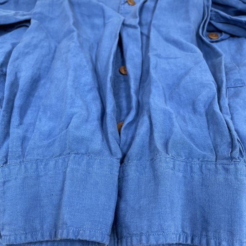 ポロバイラルフローレン Polo by RALPH LAUREN シャツ、ブラウス 長袖 90s 長袖 シャツ ブラウス 胸ポケット ボタン シルク 34％ リネン 66％ L 無地 青 / ブルー / blue メンズ USED 古着 中古 50134637